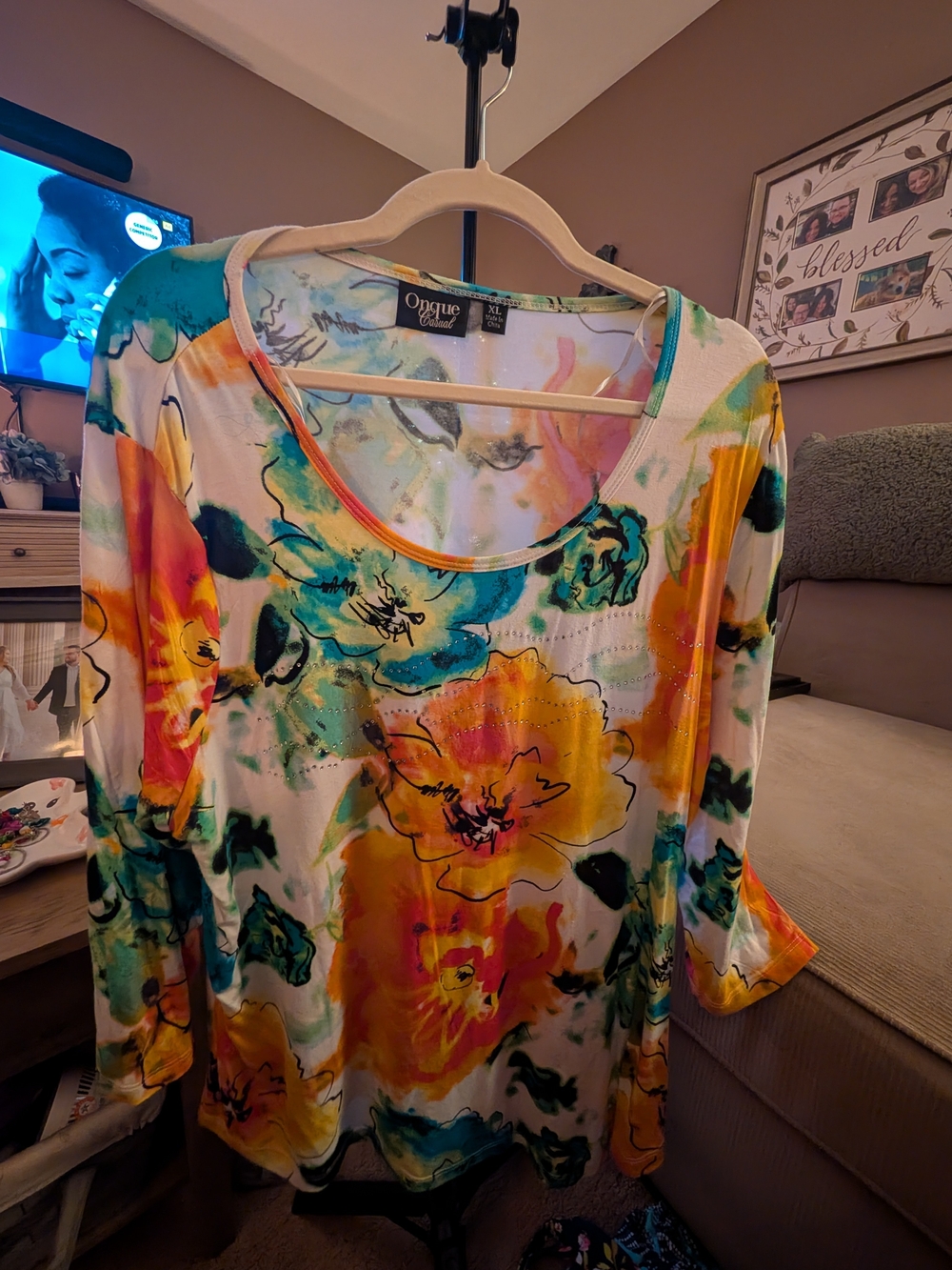 Onque Casual Floral Multicolor & Orange Tunic XL Like New
